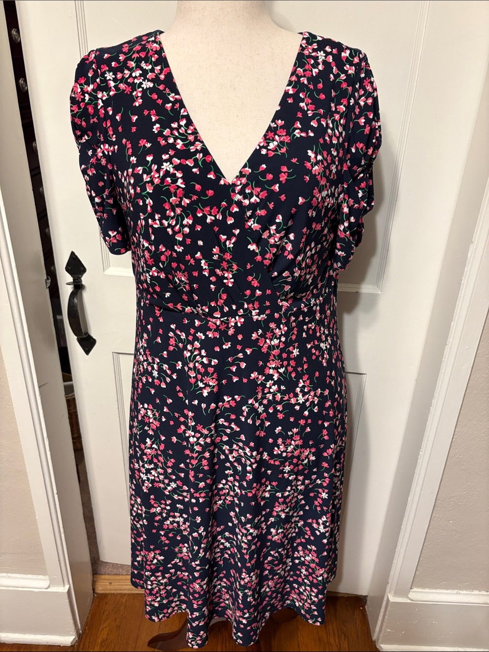 Tommy Hilfiger Floral Midi Dress in Black & Pink Size 14